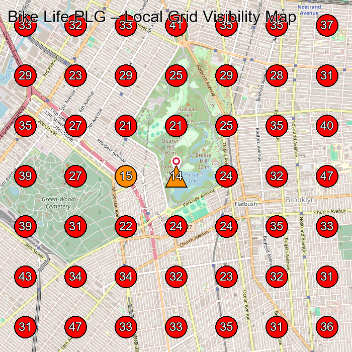 Bike Life PLG GeoGrid visibility map for Bicycle Store in Brooklyn